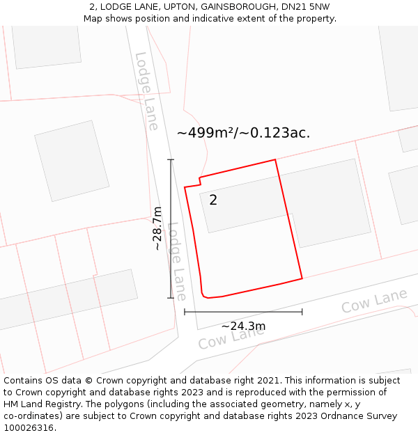 2, LODGE LANE, UPTON, GAINSBOROUGH, DN21 5NW: Plot and title map