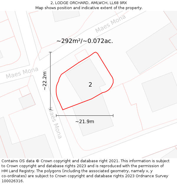2, LODGE ORCHARD, AMLWCH, LL68 9RX: Plot and title map