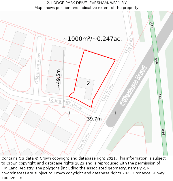 2, LODGE PARK DRIVE, EVESHAM, WR11 3JY: Plot and title map