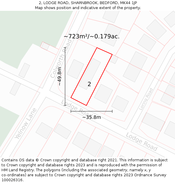2, LODGE ROAD, SHARNBROOK, BEDFORD, MK44 1JP: Plot and title map