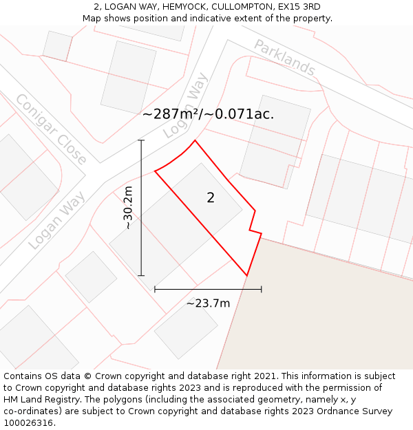 2, LOGAN WAY, HEMYOCK, CULLOMPTON, EX15 3RD: Plot and title map