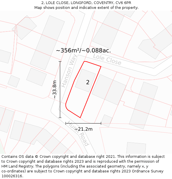 2, LOLE CLOSE, LONGFORD, COVENTRY, CV6 6PR: Plot and title map