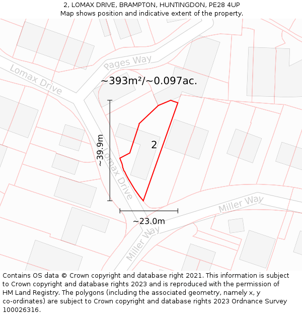 2, LOMAX DRIVE, BRAMPTON, HUNTINGDON, PE28 4UP: Plot and title map
