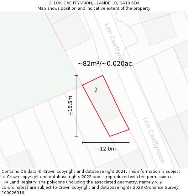 2, LON CAE FFYNNON, LLANDEILO, SA19 6DX: Plot and title map