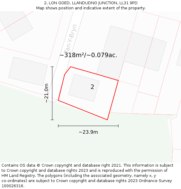 2, LON GOED, LLANDUDNO JUNCTION, LL31 9PD: Plot and title map