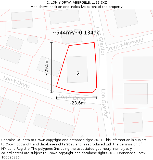 2, LON Y DRYW, ABERGELE, LL22 9XZ: Plot and title map