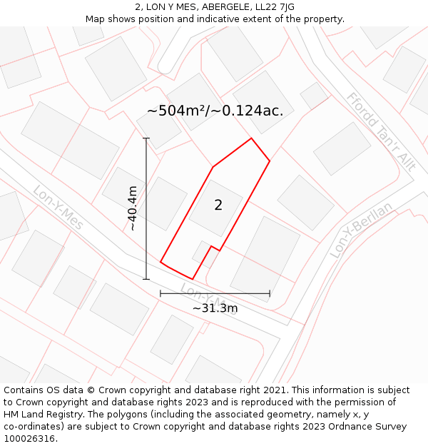 2, LON Y MES, ABERGELE, LL22 7JG: Plot and title map