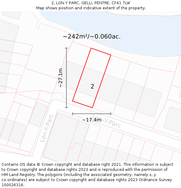 2, LON Y PARC, GELLI, PENTRE, CF41 7LW: Plot and title map