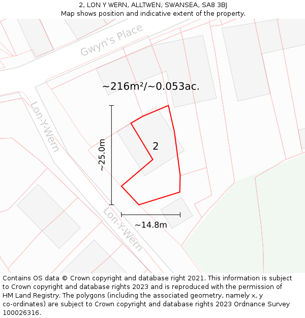 2, LON Y WERN, ALLTWEN, SWANSEA, SA8 3BJ: Plot and title map