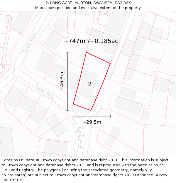 2, LONG ACRE, MURTON, SWANSEA, SA3 3AX: Plot and title map