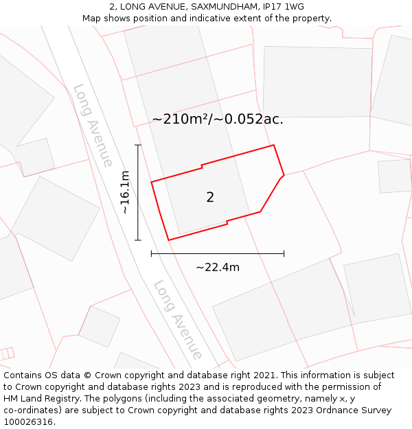 2, LONG AVENUE, SAXMUNDHAM, IP17 1WG: Plot and title map