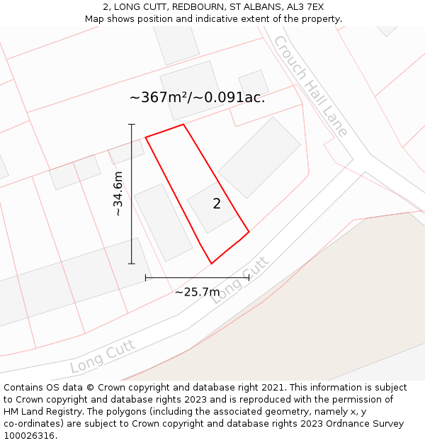 2, LONG CUTT, REDBOURN, ST ALBANS, AL3 7EX: Plot and title map