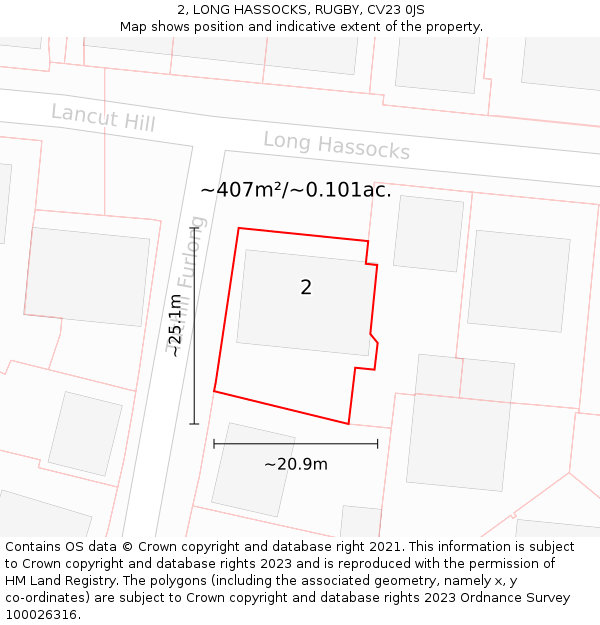 2, LONG HASSOCKS, RUGBY, CV23 0JS: Plot and title map