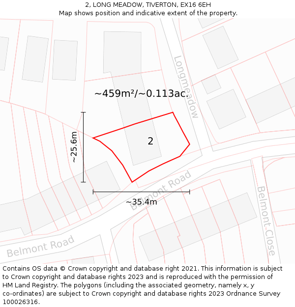 2, LONG MEADOW, TIVERTON, EX16 6EH: Plot and title map