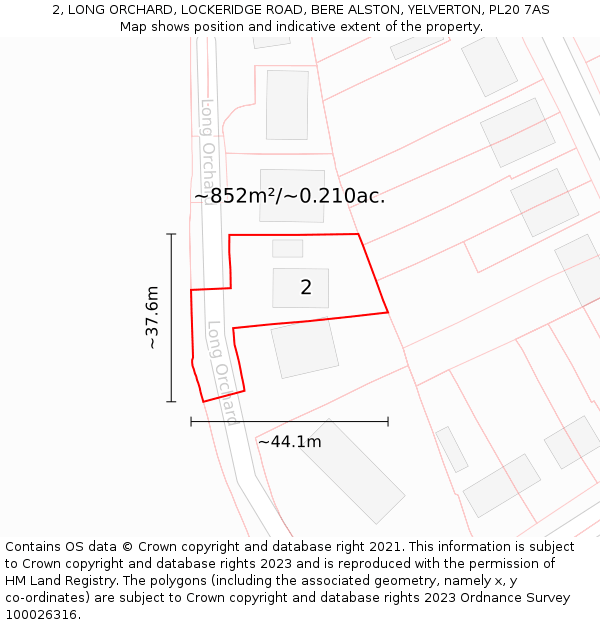 2, LONG ORCHARD, LOCKERIDGE ROAD, BERE ALSTON, YELVERTON, PL20 7AS: Plot and title map