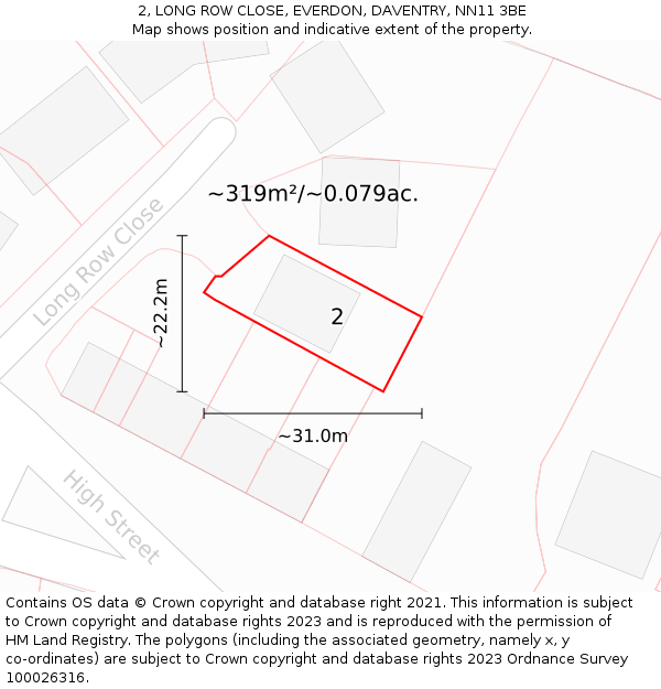 2, LONG ROW CLOSE, EVERDON, DAVENTRY, NN11 3BE: Plot and title map