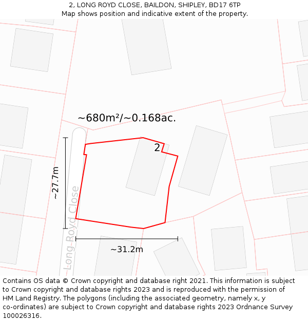 2, LONG ROYD CLOSE, BAILDON, SHIPLEY, BD17 6TP: Plot and title map
