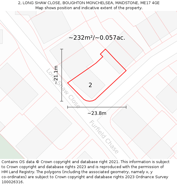 2, LONG SHAW CLOSE, BOUGHTON MONCHELSEA, MAIDSTONE, ME17 4GE: Plot and title map