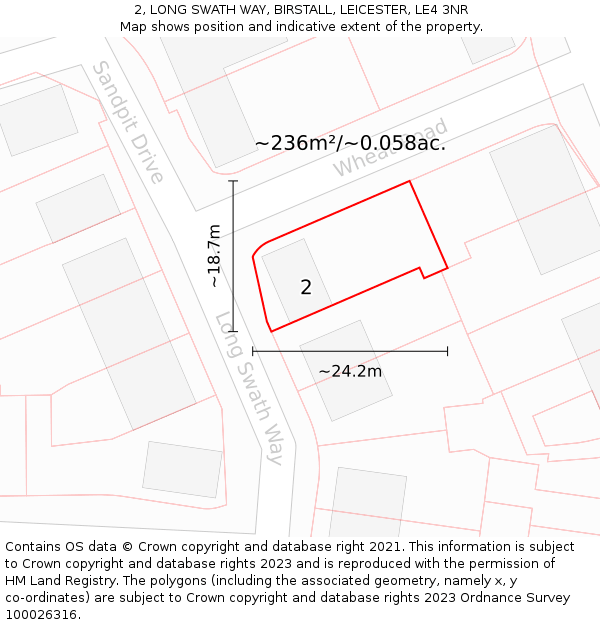 2, LONG SWATH WAY, BIRSTALL, LEICESTER, LE4 3NR: Plot and title map