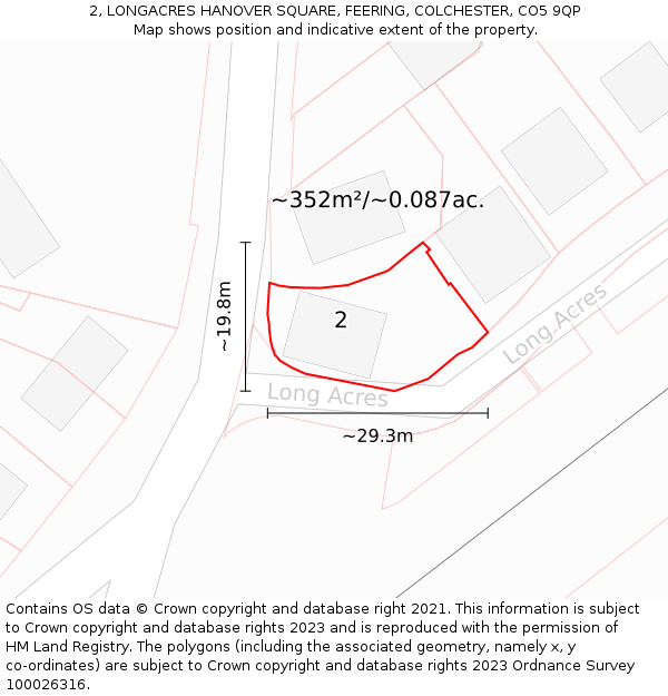 2, LONGACRES HANOVER SQUARE, FEERING, COLCHESTER, CO5 9QP: Plot and title map