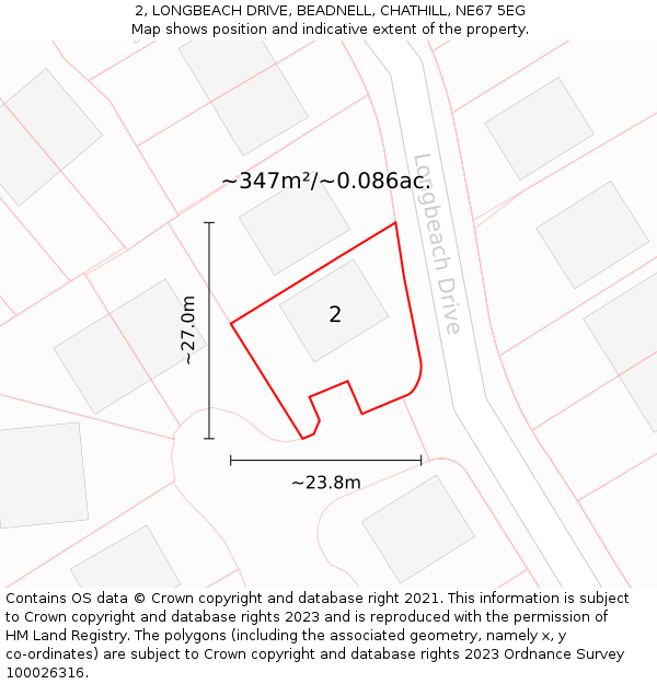 2, LONGBEACH DRIVE, BEADNELL, CHATHILL, NE67 5EG: Plot and title map