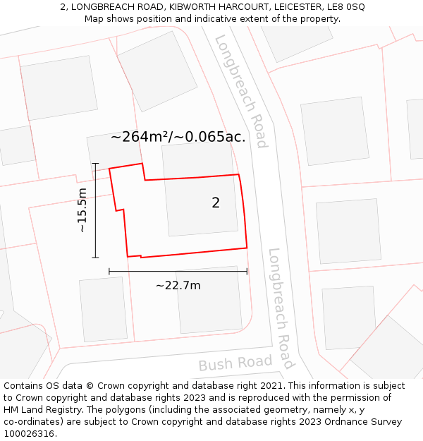 2, LONGBREACH ROAD, KIBWORTH HARCOURT, LEICESTER, LE8 0SQ: Plot and title map