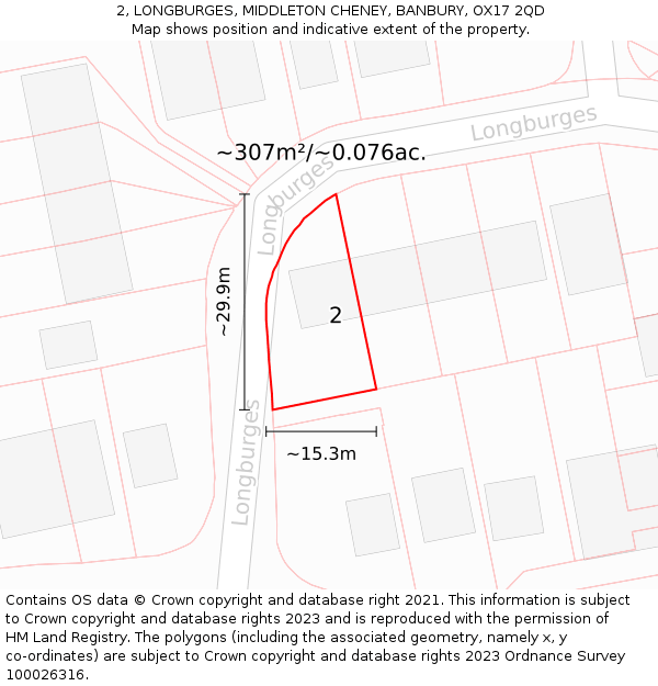 2, LONGBURGES, MIDDLETON CHENEY, BANBURY, OX17 2QD: Plot and title map