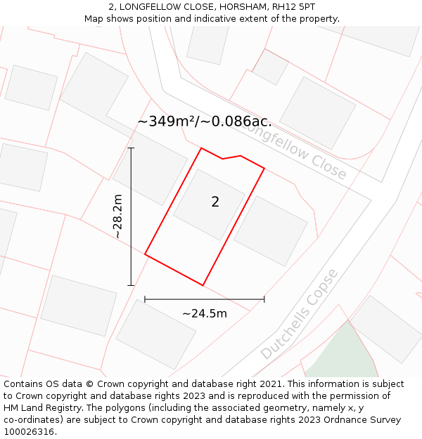 2, LONGFELLOW CLOSE, HORSHAM, RH12 5PT: Plot and title map