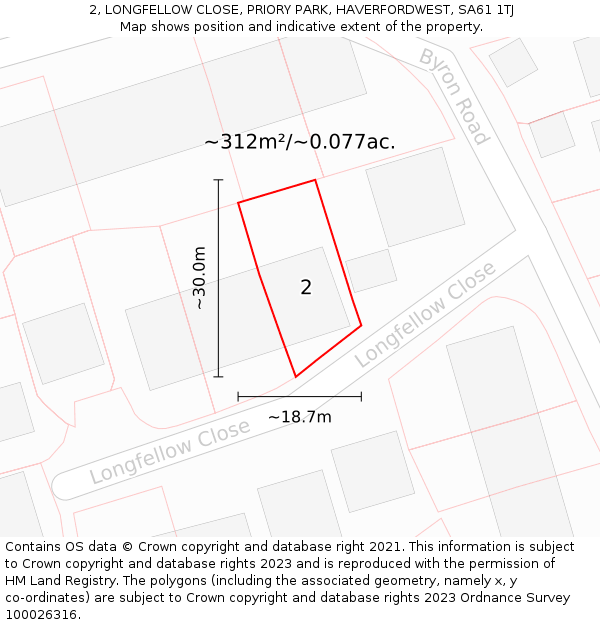2, LONGFELLOW CLOSE, PRIORY PARK, HAVERFORDWEST, SA61 1TJ: Plot and title map