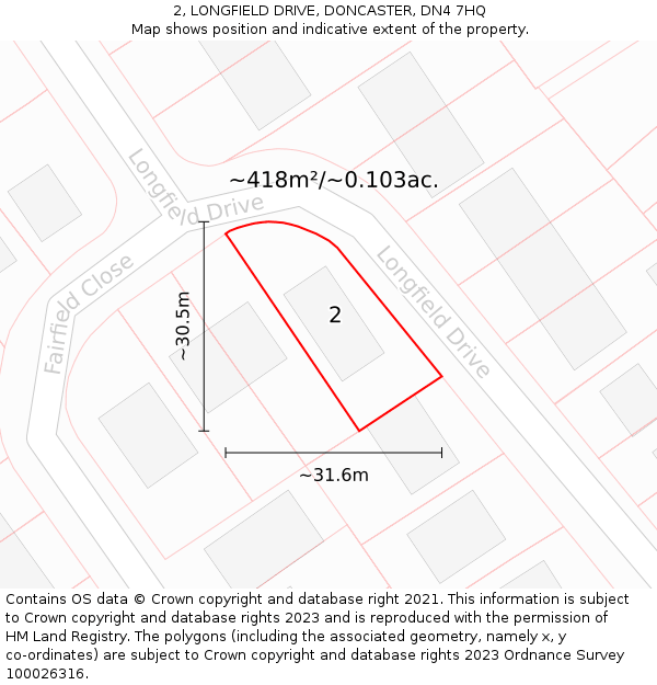 2, LONGFIELD DRIVE, DONCASTER, DN4 7HQ: Plot and title map