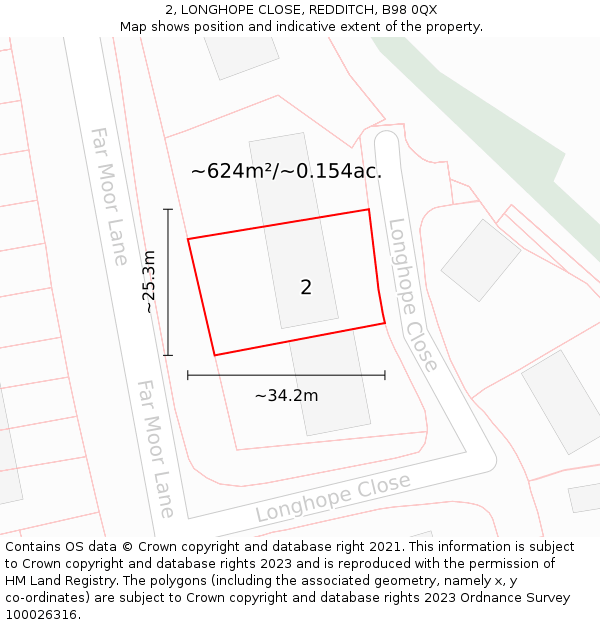 2, LONGHOPE CLOSE, REDDITCH, B98 0QX: Plot and title map