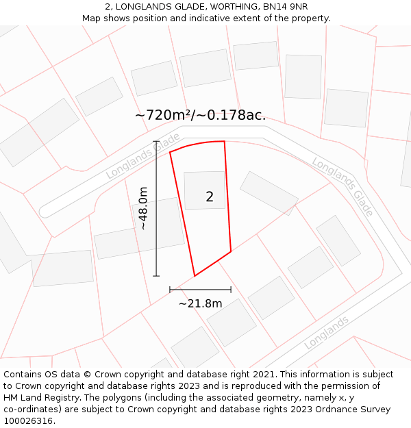 2, LONGLANDS GLADE, WORTHING, BN14 9NR: Plot and title map