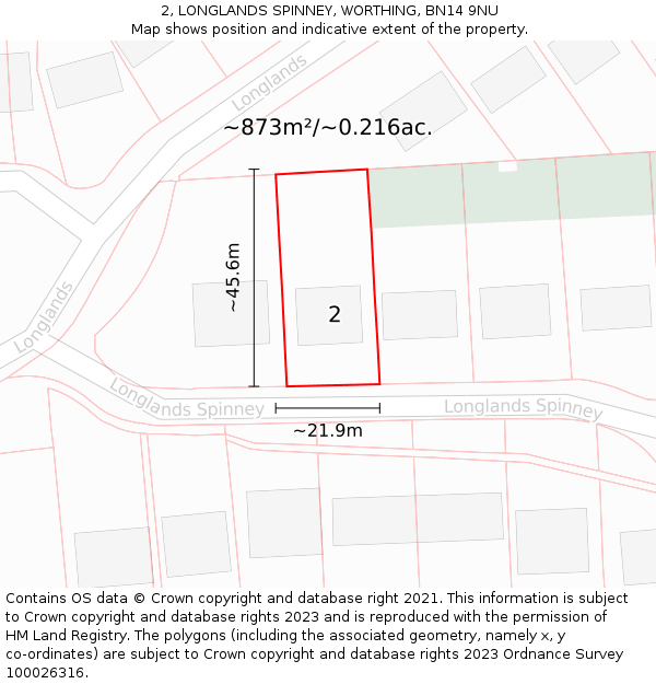 2, LONGLANDS SPINNEY, WORTHING, BN14 9NU: Plot and title map