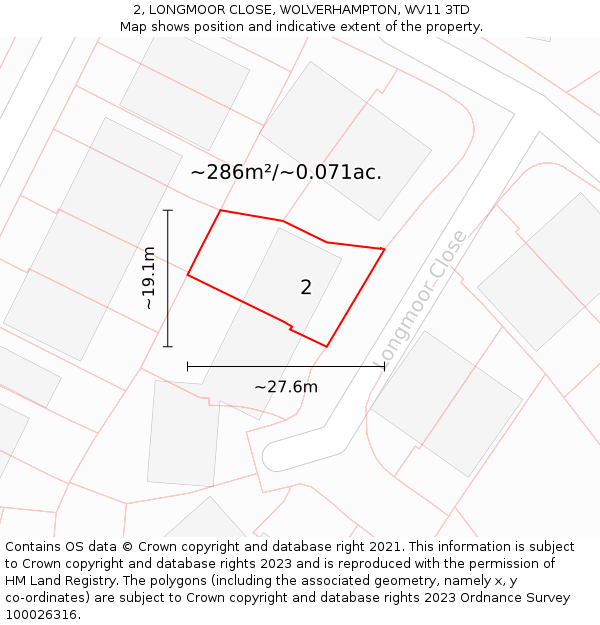 2, LONGMOOR CLOSE, WOLVERHAMPTON, WV11 3TD: Plot and title map