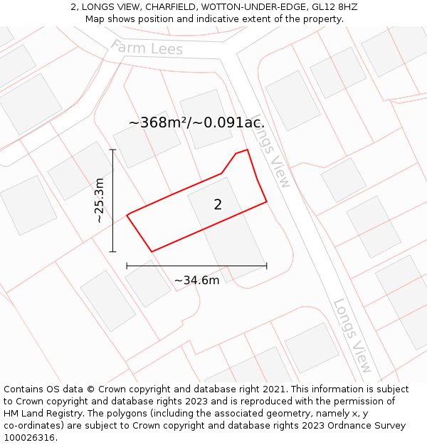 2, LONGS VIEW, CHARFIELD, WOTTON-UNDER-EDGE, GL12 8HZ: Plot and title map