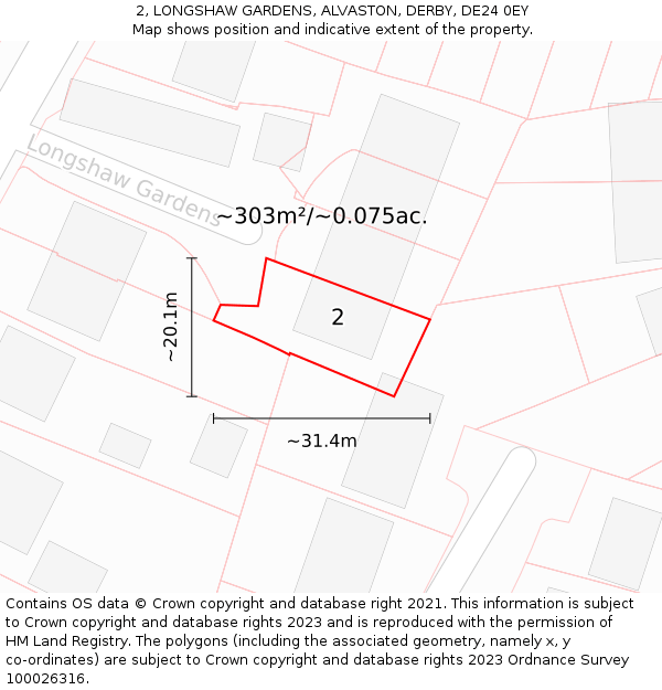 2, LONGSHAW GARDENS, ALVASTON, DERBY, DE24 0EY: Plot and title map