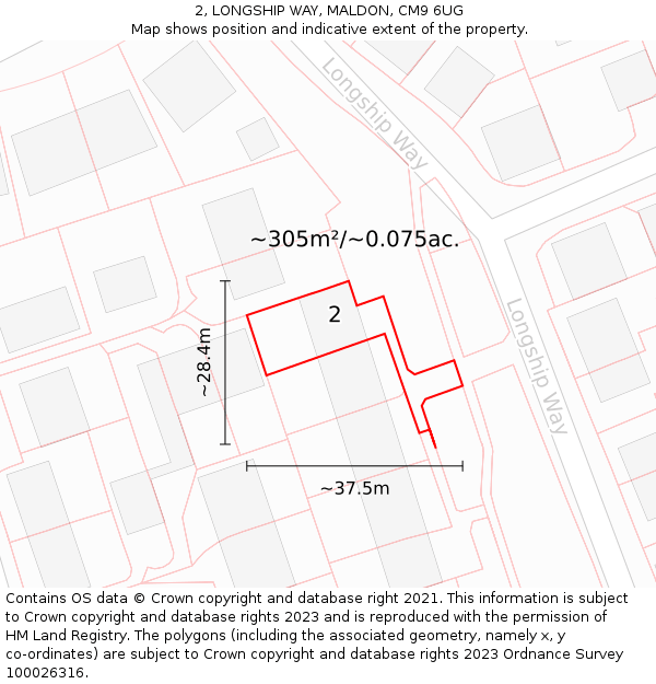2, LONGSHIP WAY, MALDON, CM9 6UG: Plot and title map