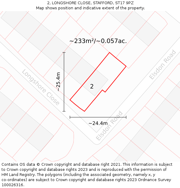 2, LONGSHORE CLOSE, STAFFORD, ST17 9PZ: Plot and title map