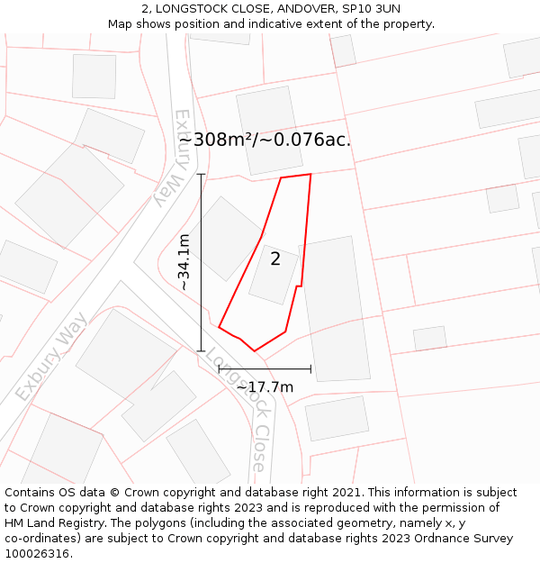 2, LONGSTOCK CLOSE, ANDOVER, SP10 3UN: Plot and title map