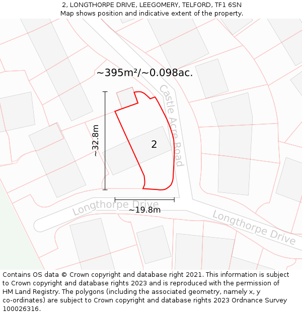 2, LONGTHORPE DRIVE, LEEGOMERY, TELFORD, TF1 6SN: Plot and title map