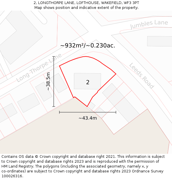 2, LONGTHORPE LANE, LOFTHOUSE, WAKEFIELD, WF3 3PT: Plot and title map