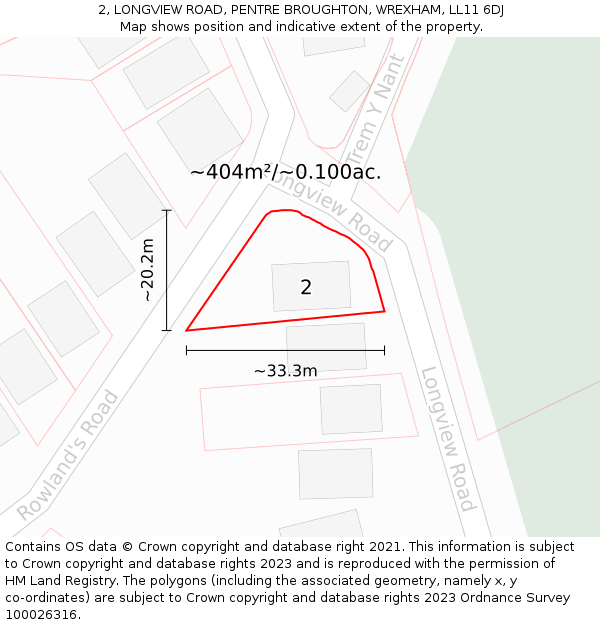 2, LONGVIEW ROAD, PENTRE BROUGHTON, WREXHAM, LL11 6DJ: Plot and title map