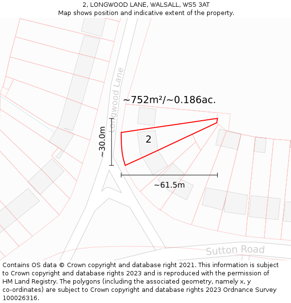 2, LONGWOOD LANE, WALSALL, WS5 3AT: Plot and title map