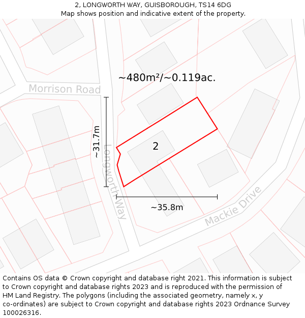 2, LONGWORTH WAY, GUISBOROUGH, TS14 6DG: Plot and title map