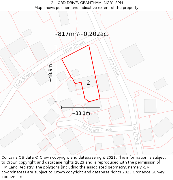 2, LORD DRIVE, GRANTHAM, NG31 8PN: Plot and title map