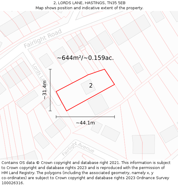 2, LORDS LANE, HASTINGS, TN35 5EB: Plot and title map