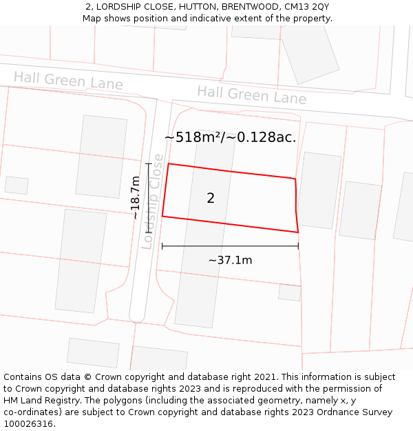 2, LORDSHIP CLOSE, HUTTON, BRENTWOOD, CM13 2QY: Plot and title map