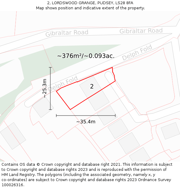 2, LORDSWOOD GRANGE, PUDSEY, LS28 8FA: Plot and title map
