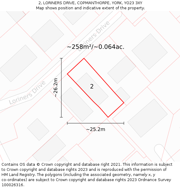 2, LORINERS DRIVE, COPMANTHORPE, YORK, YO23 3XY: Plot and title map