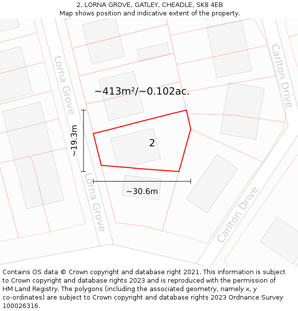 2, LORNA GROVE, GATLEY, CHEADLE, SK8 4EB: Plot and title map